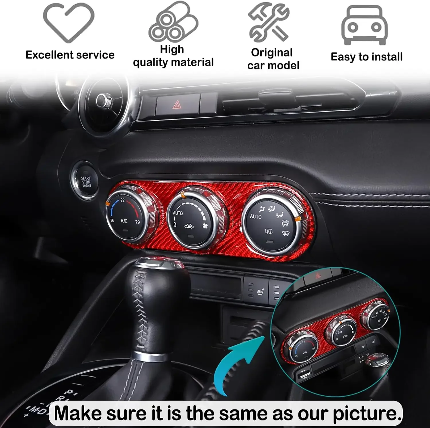Cache de protection pour le panneau de commande de climatisation centrale pour Mazda MX-5 ND Miata 2016-2026 MX5 Roadster, finition fibre de carbone