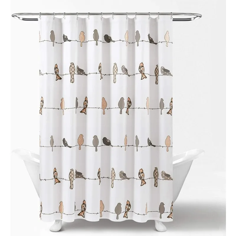 Rowley Birds Shower Curtain, 72” W x 72” L,Blush & Gray - Colorful Floral Bird Pattern - Whimsical & Playful Bird Shower Curtain