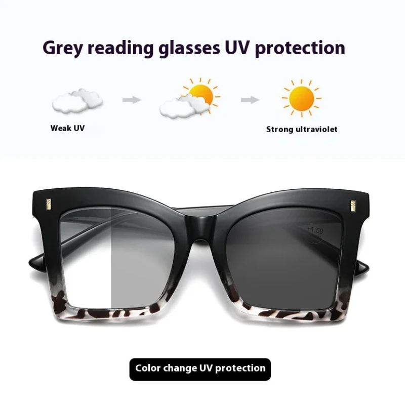Oversized Photochromic Presbyopia Women Square Gradient Candy Color Color Changing Reading Eyewear Brand Design Green Goggle