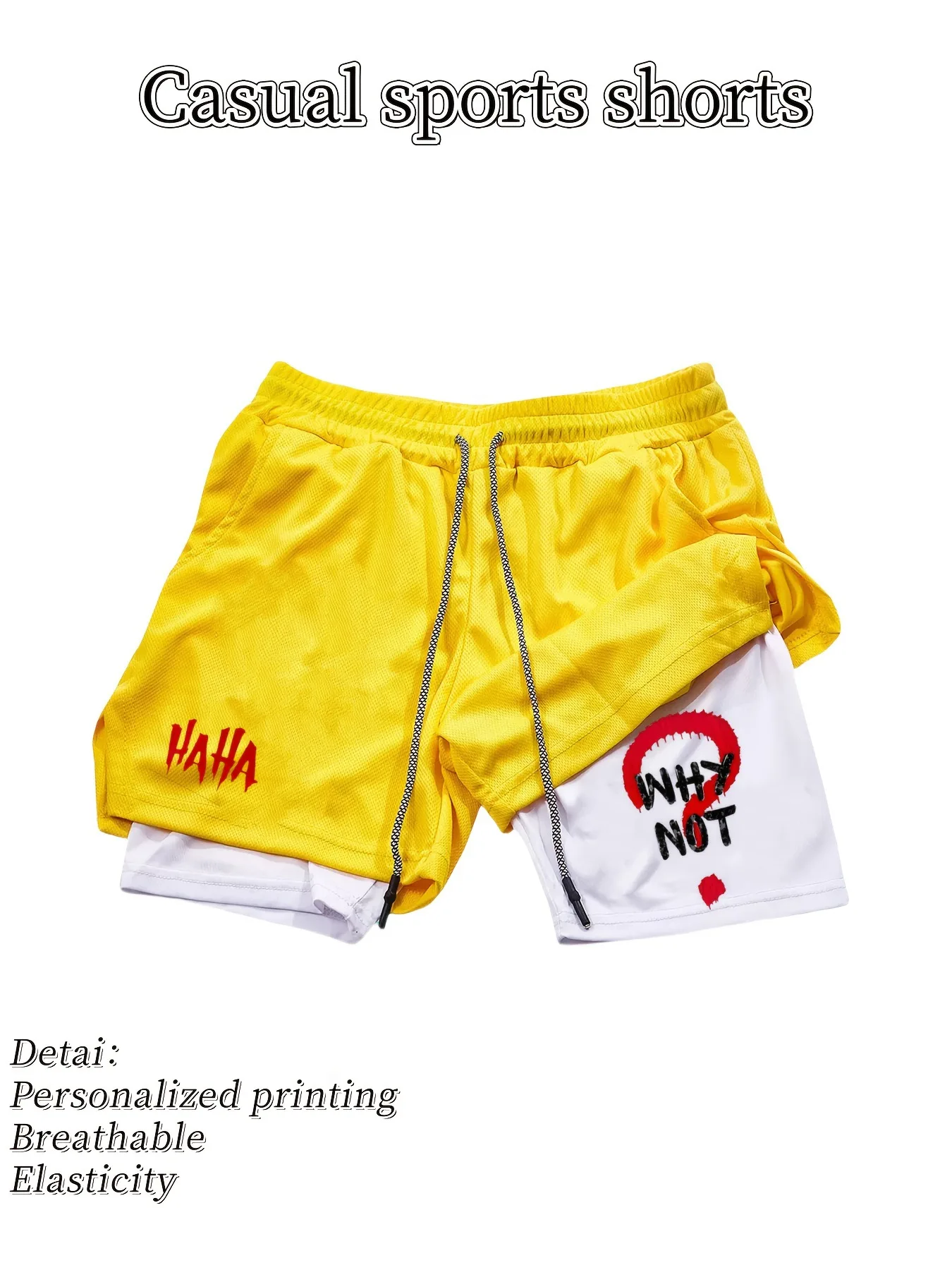 

Мужские шорты с персонализированным принтом в стиле американского аниме, двухслойные повседневные шорты для фитнеса и спорта 2-в-1