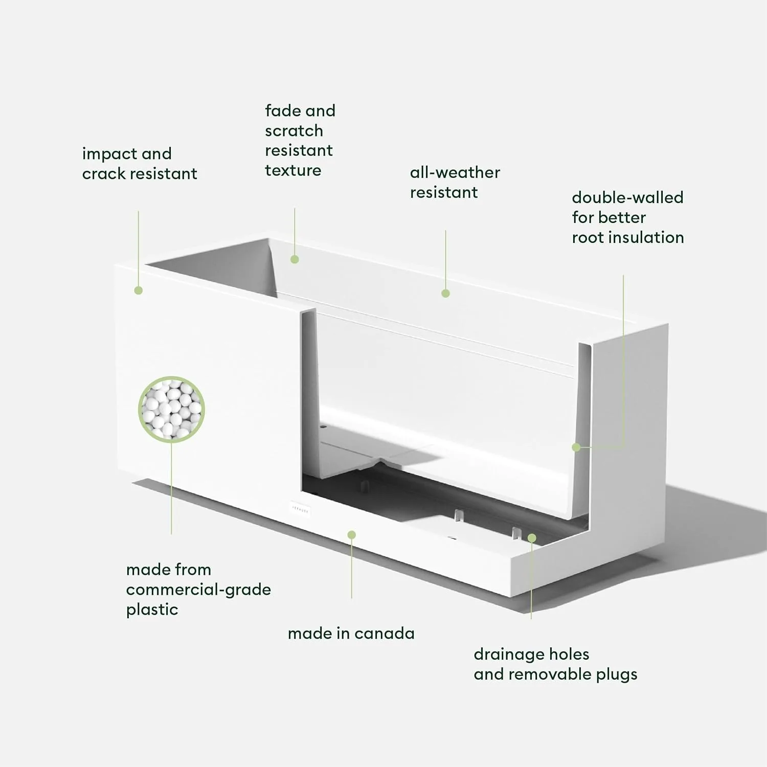 Block Series Long Box Planter - Large Rectangular Planter for Patio/Porch | Durable All-Weather Use with Drainage Holes