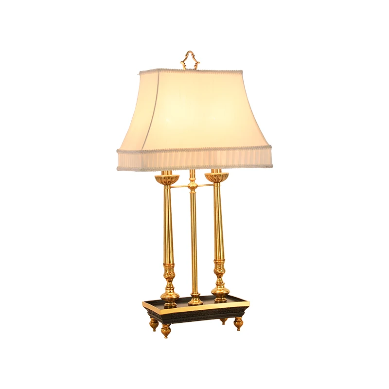 European Vintage Luxury Living Room Bedroom Brass Table Light American Simple Copper Fabric Study Desk Lamp