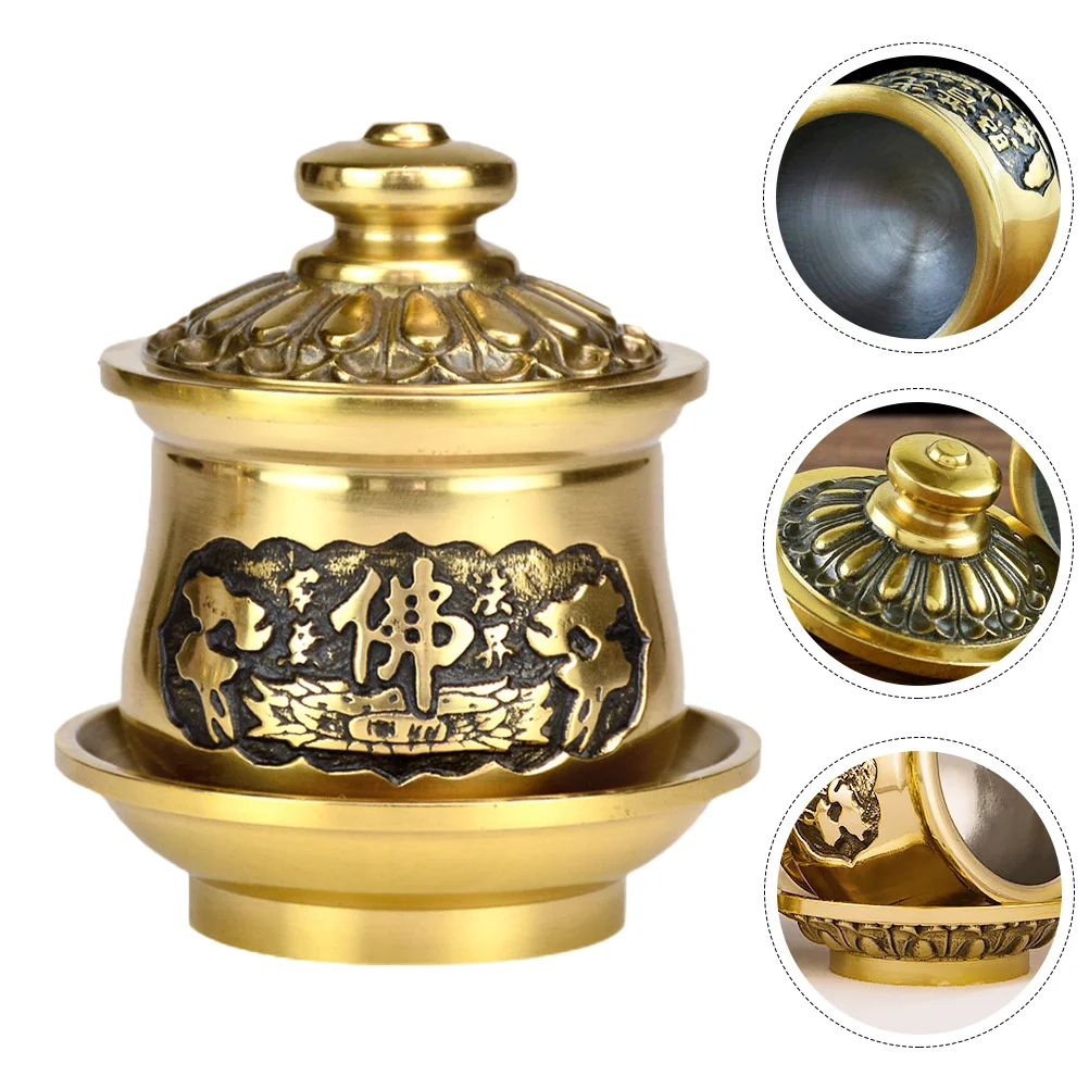 

Buddha Character Cup Copper Craft Relief Pattern For Temple Home Use Metal Offering Accessory Storage Holder