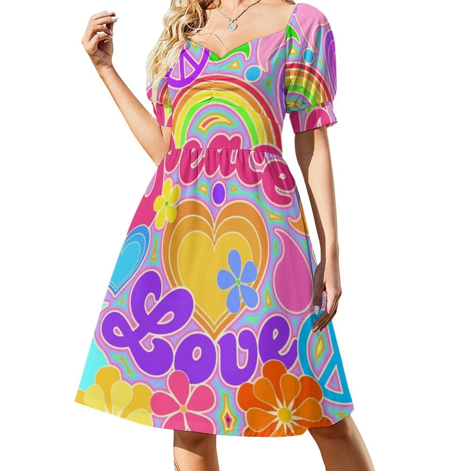 

Peace and Love Hippie Art Short Sleeved Dress women's summer dresses 2025 luxury dresses Dress