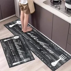 VIKAMA Washable Crystal Velvet Floor Mat Comfortable Soft Standing Mat Kitchen Theme Floor Mat Non-Slip Waterproof