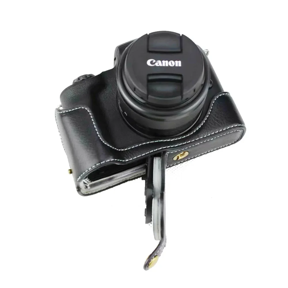 New Genuine Leather Camera Case Bag For Canon EOS M50 M50 II  EOS M50 Mark II Half Body Cover Open battery Black Coffee Brown