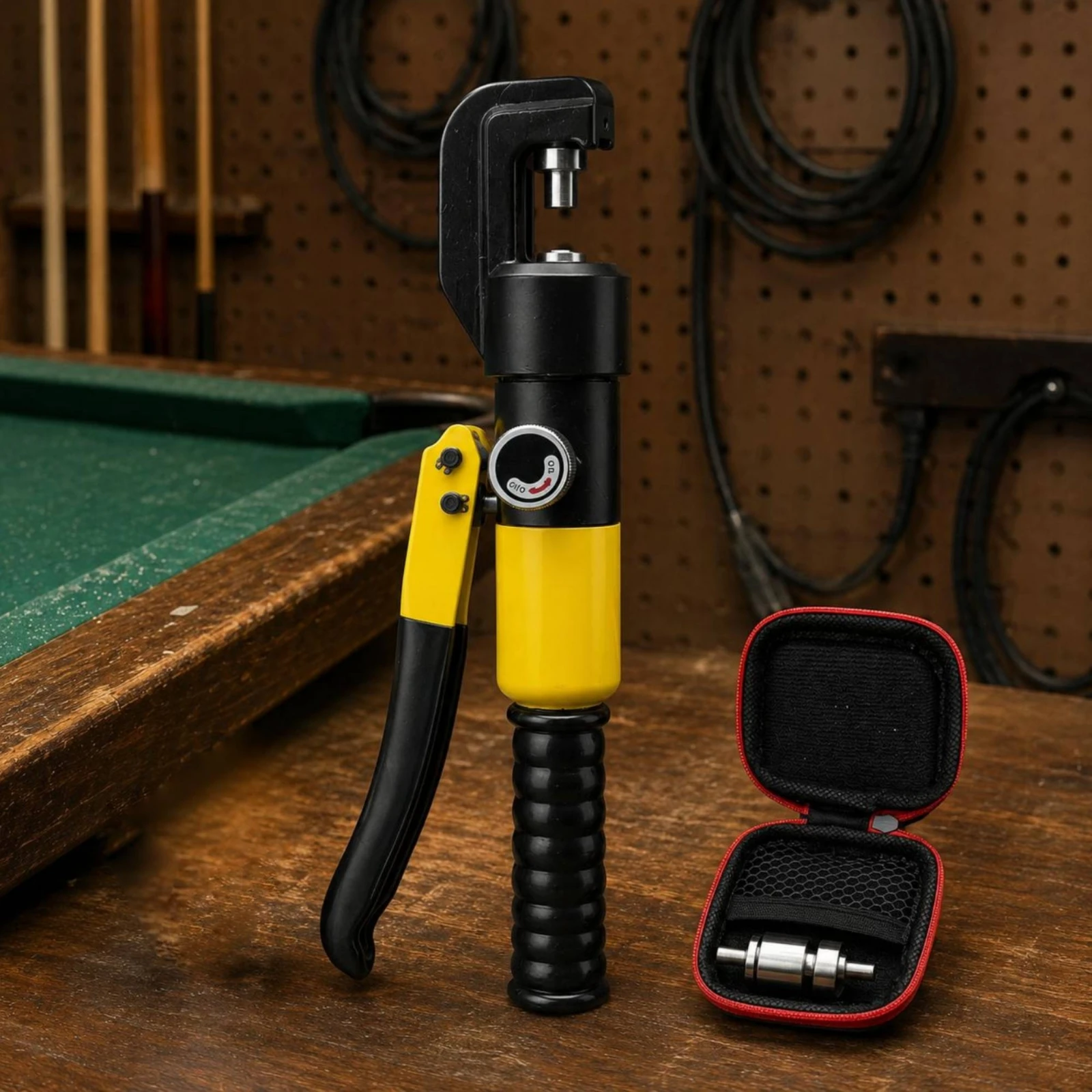 Hydraulic Cue Tip Press Ribbed Handle Cue Tip Press Tool Sports Equipment Zippered Case Compact