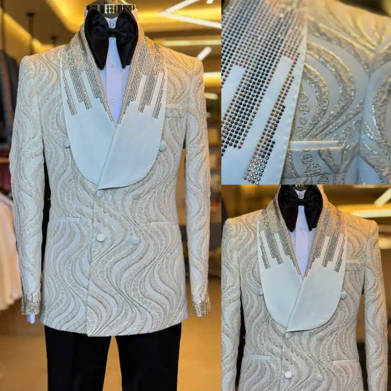 

Delicate Jacquard Men Suit Slim Fit 2 Pieces Jacket Pants Shawl Lapel Groom Wedding Tuxedos Customized trajes para hombre