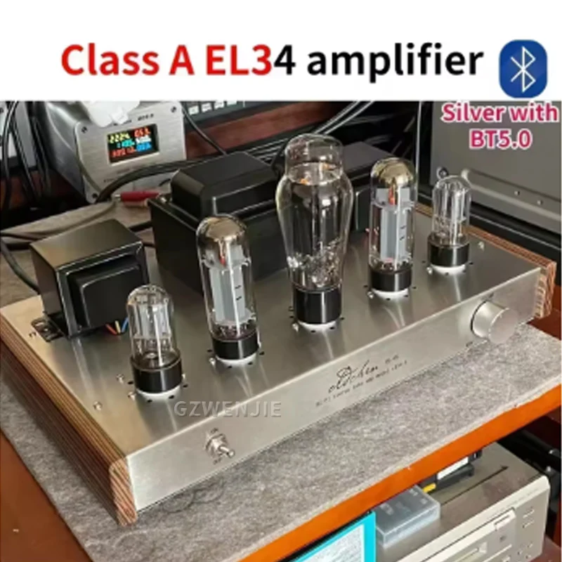 EL34 Vacuum Tube Amplifier Class A Hifi Sound Amplifier High Power 45W Home Theater Preamplifier Dekstop Stainless Steel Machine