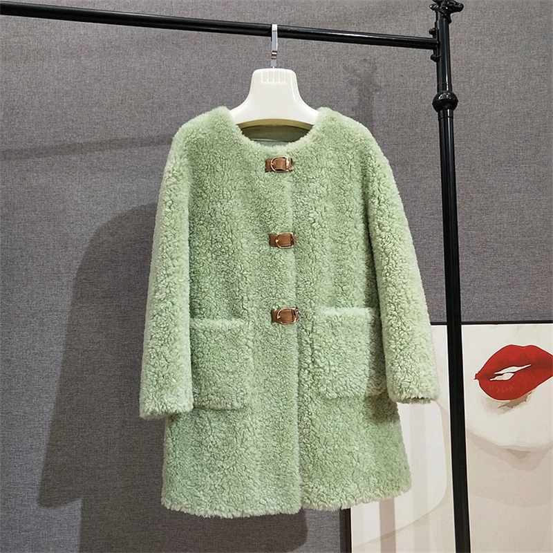 Women Wool Fur Coat Jacket Winter Female Girl Real Sheep Shearing Teddy Color Overcoat JT367