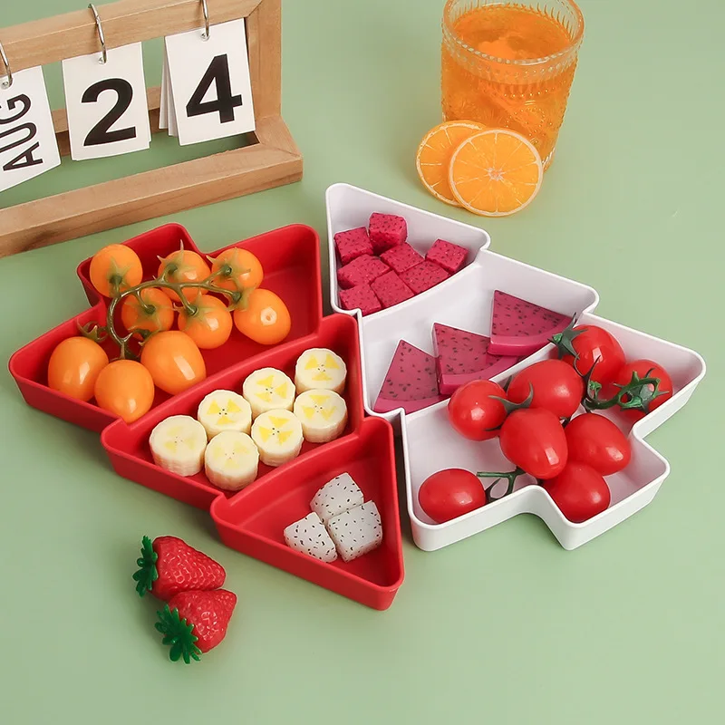 Christmas Tree Dried Fruit Plates New Household Living Room Creative Dividing Plastic Snack Dish Solid Color Candy Plate