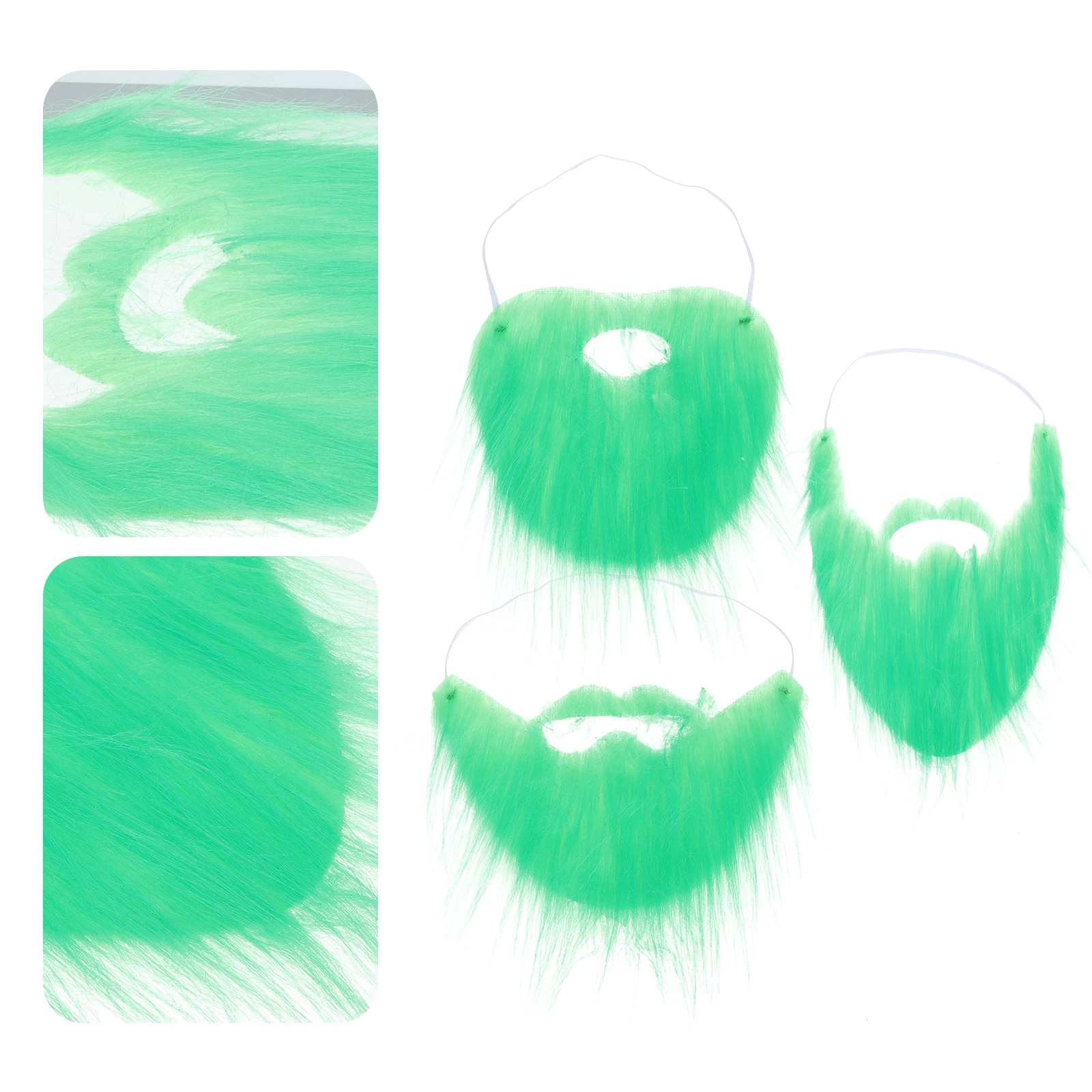 

3pcs Artificial Beard Green Fake Mustache Lint Material Lightweight Comfortable St Patrick's Day Cosplay Accessory Facial Hair