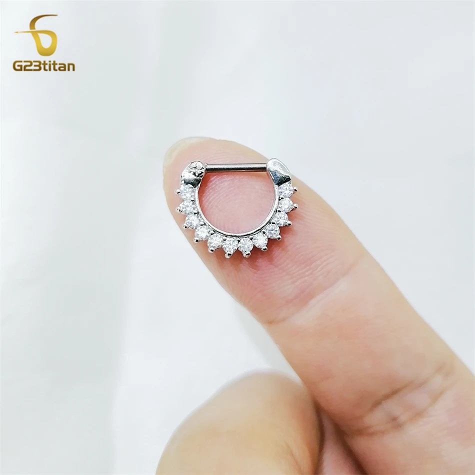G23titan 16G 8mm Septum Clicker Crystal Zircon Nose Piercing Ring G23 Titanium Bar Silver Color Body Jewelry Gothic Accessories