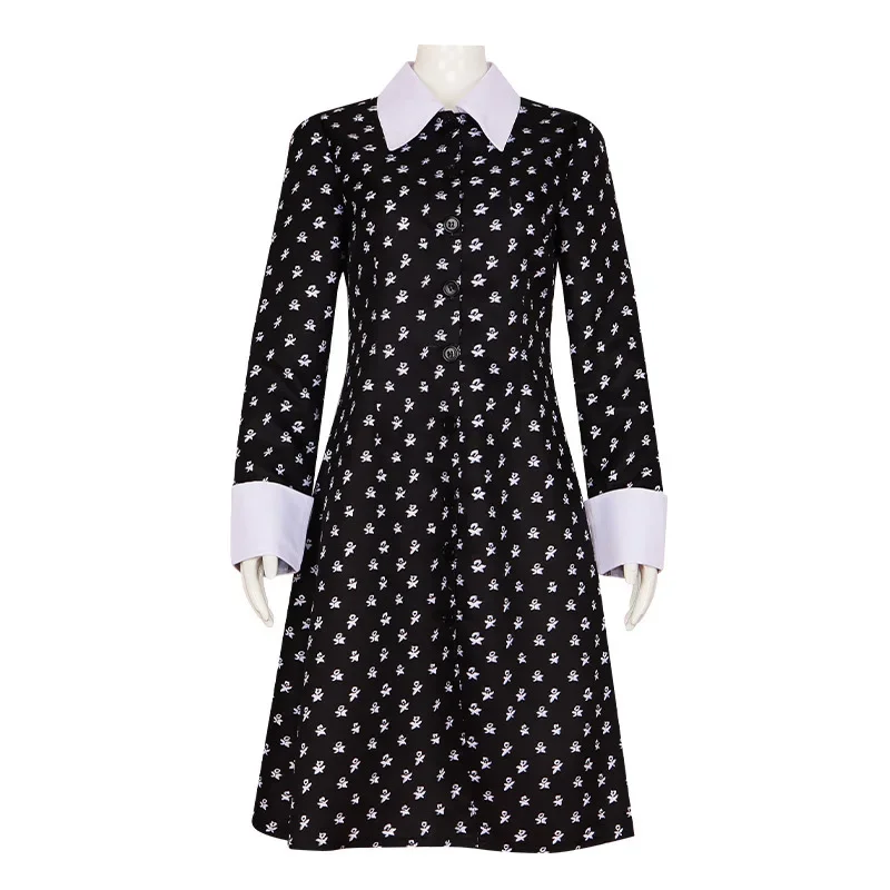 Robe de Cosplay Vintage Noire à Imprimé Gothique pour Fille, Tenue de Lancements d'Halloween pour la Journée des Enfants