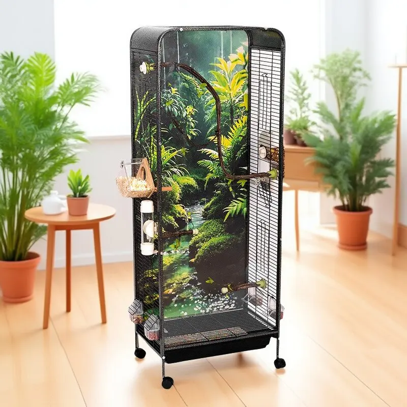 Transparent monk acrylic ecological small sun large landscape new splash-proof bird cage