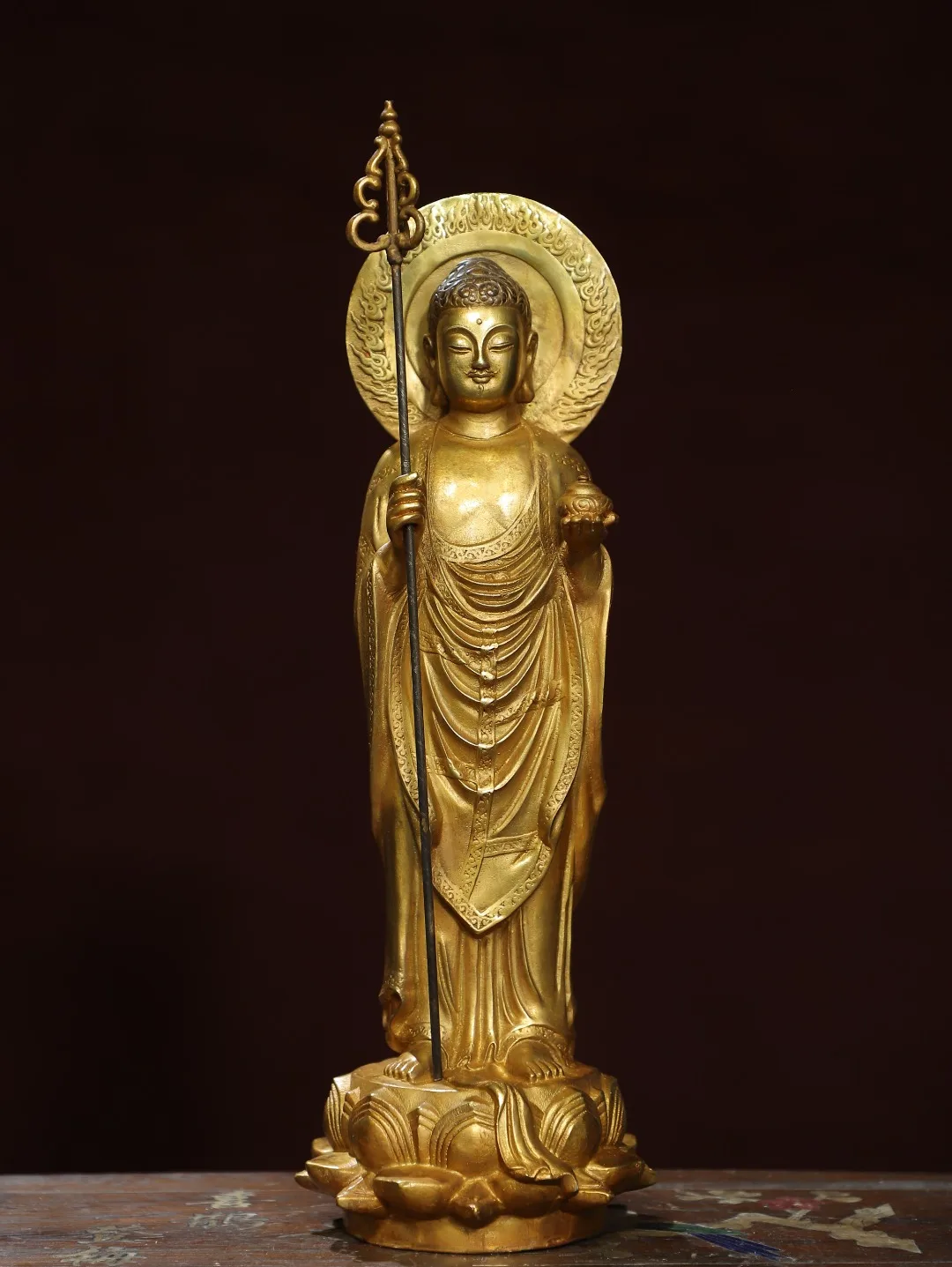 Home Worship of Religious Buddha Statue Copper Gilded [Amitabha Buddha] Buddha Statue Creation Size: Height 35cm, Width 12cm,