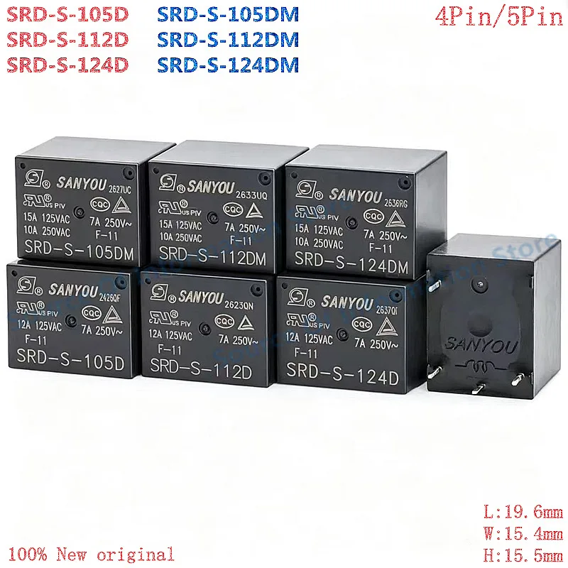 50Pcs SRD-S-105/112/124D DM Power Relay 5V 12V 24V 4Pin/5Pin 10A 100% New