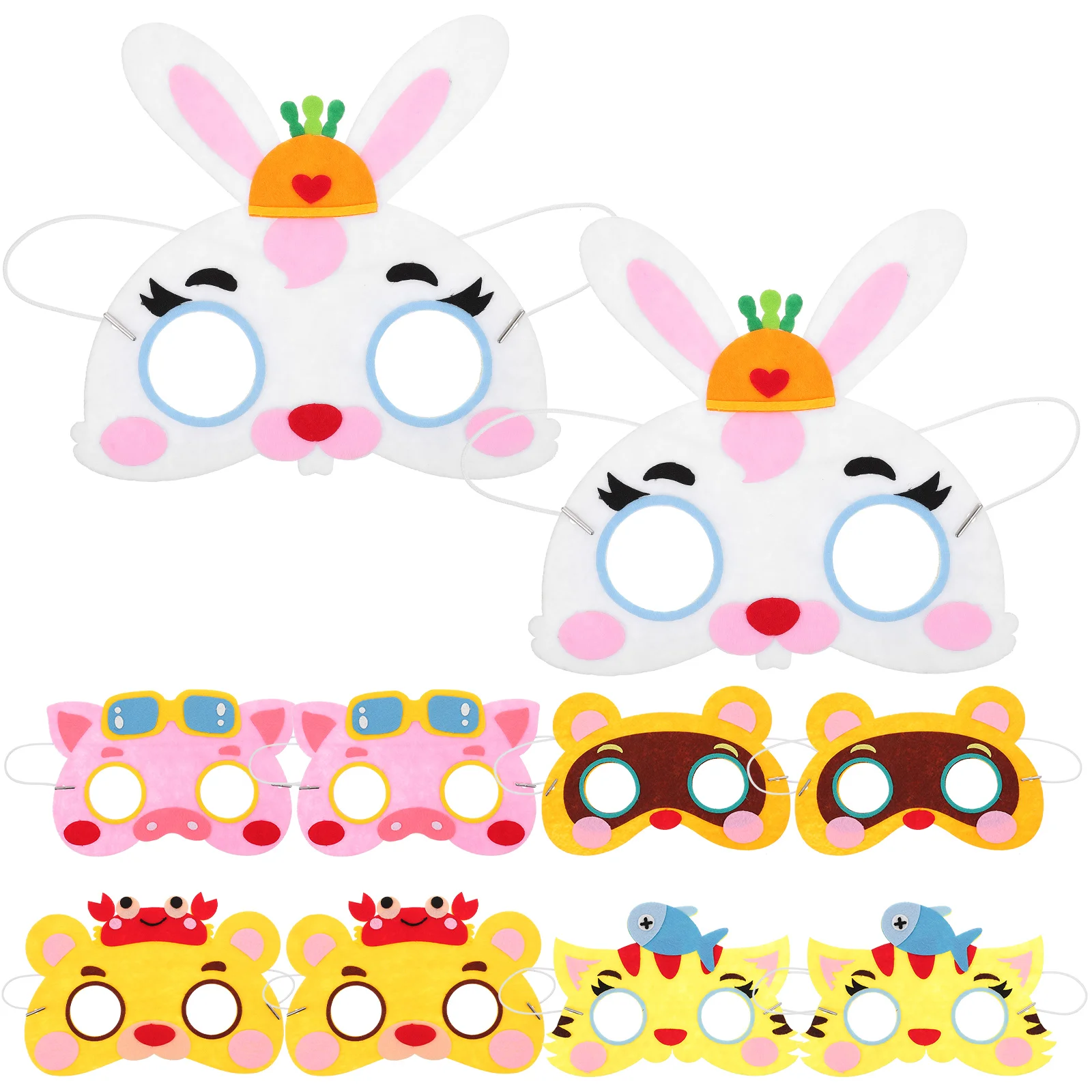 10pcs Cartoon Animal Masks Half Face Non-Woven Funny Halloween Cosplay Mask Bright Elastic Headband For