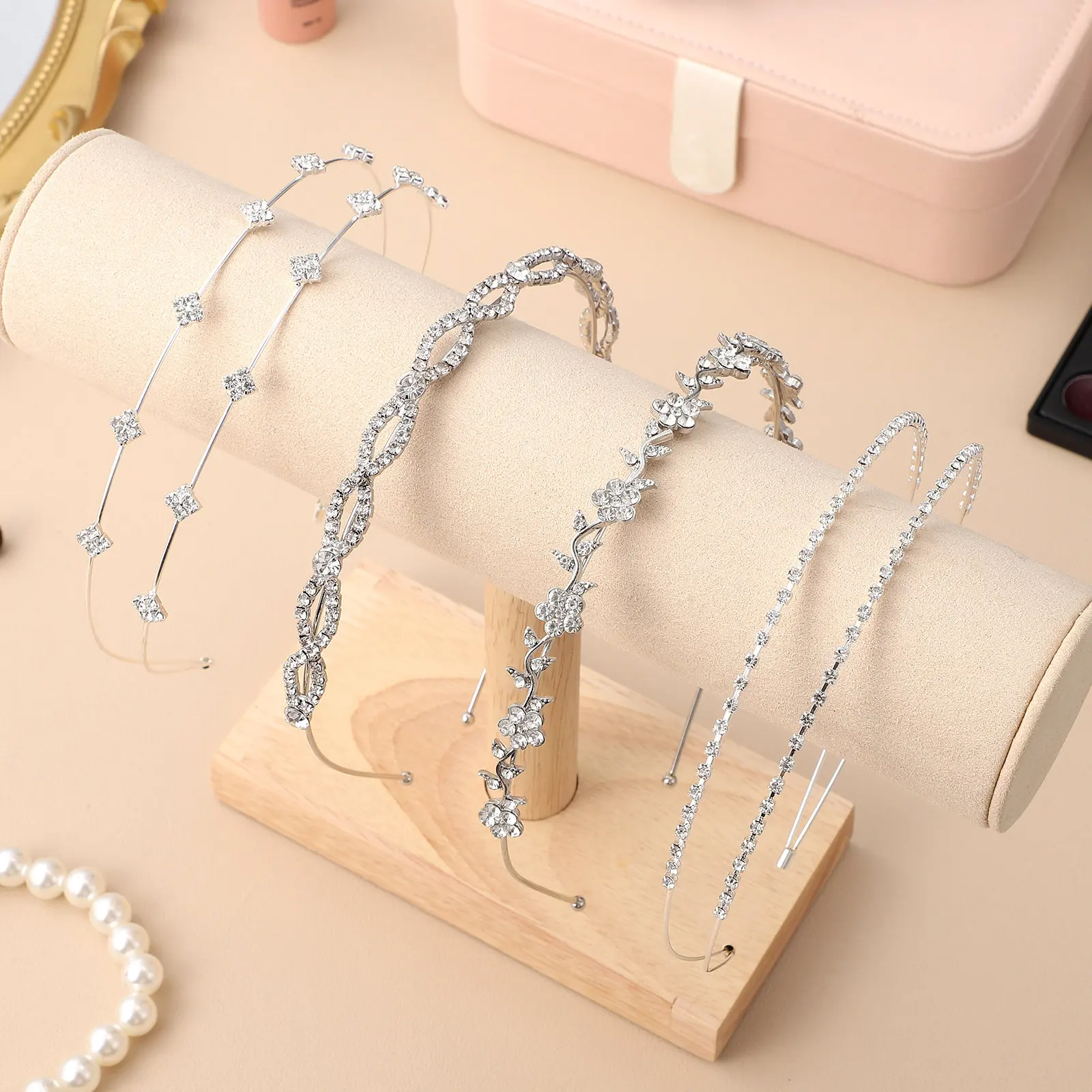 

4Pcs Rhinestone Headbands Thin Metal Bridal Hairband Wedding Headpiece Sparkly Hair Accessory for Women Hairband