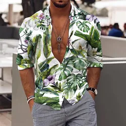 Autumn Spring Men's Hawaiian Shirt Casual Fashion Street Long Sleeves Tropical Floral Shirts Beach Vacation Party Men's Shirt