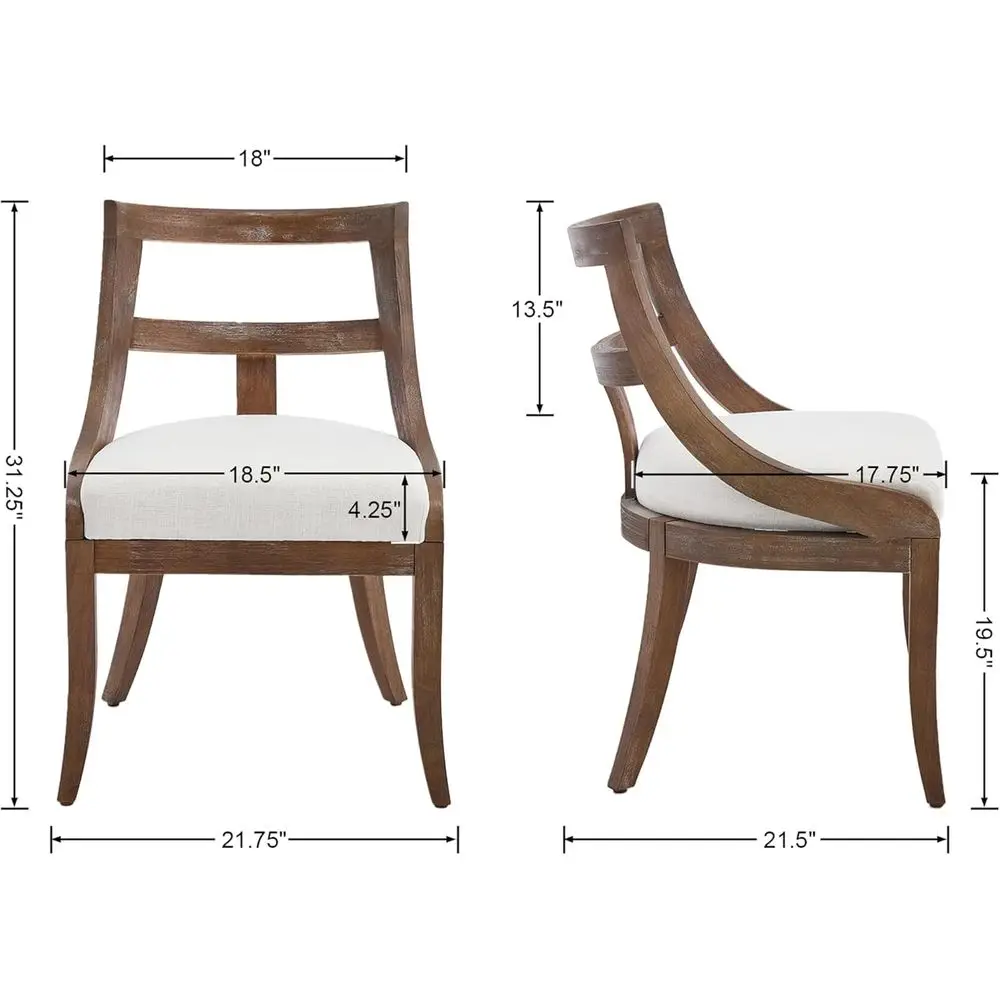 4-Piece Century Upholstered Dining Set with Curved Wooden Back, Brown Walnut & Beige