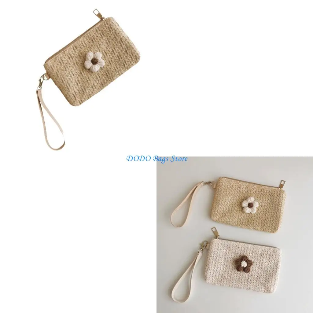 

Соломенный плетеный небольшой кошелек для женщин, клатч, портативный кошелек для монет