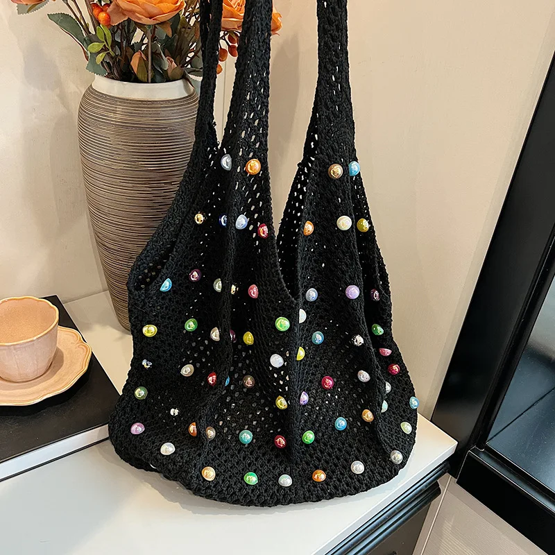 Woven Beaded Casual Women's Shoulder Bag New Fashionable and Versatile Large Capacity Tote Bag Shopping Handbag