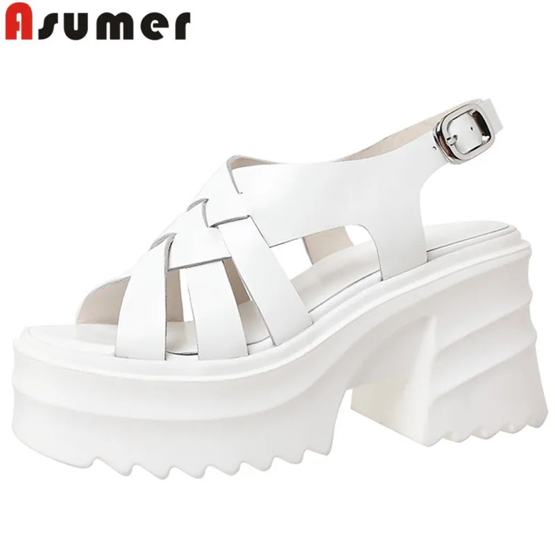 

ASUMER 2022 New Thick Super High Heels Platfrom Sandals Popular Buckle Patent Leather Women Sandals Ladies Dress Shoes