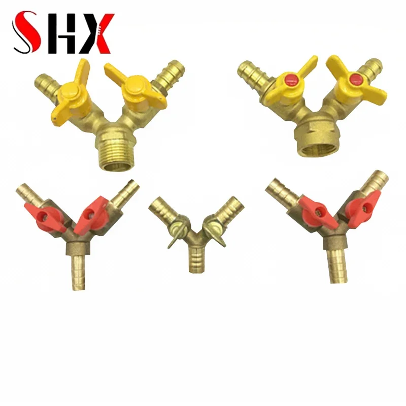 

6mm 8mm 10mm 20 Hose Barb Y Type Three 3 Way Brass Shut Off Ball Valve Pipe Fitting Connector Adapter For Fuel Gas Water Oil Air