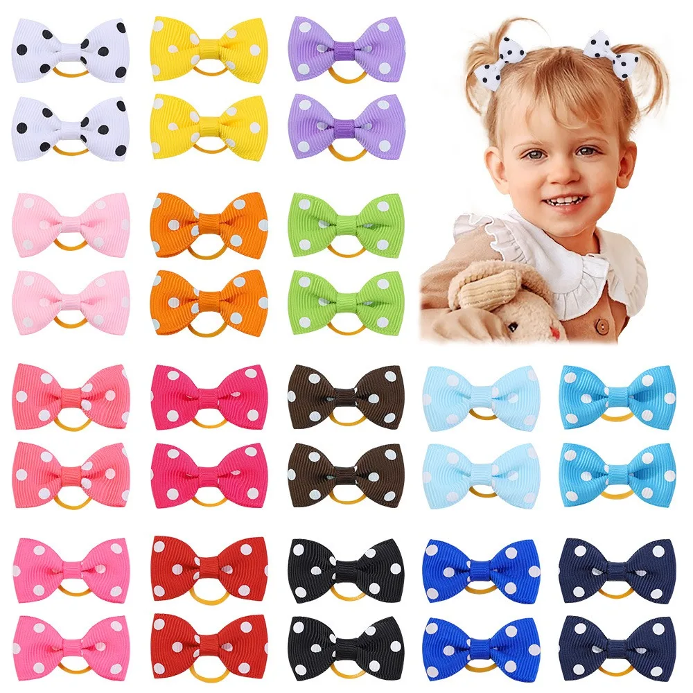 16pcs/lot Dot Ribbon Bows Baby Girls Hair Tie Bowknot Kids Hair Rope Rubber Band Head Accessories Birthday Gifts Photo Props