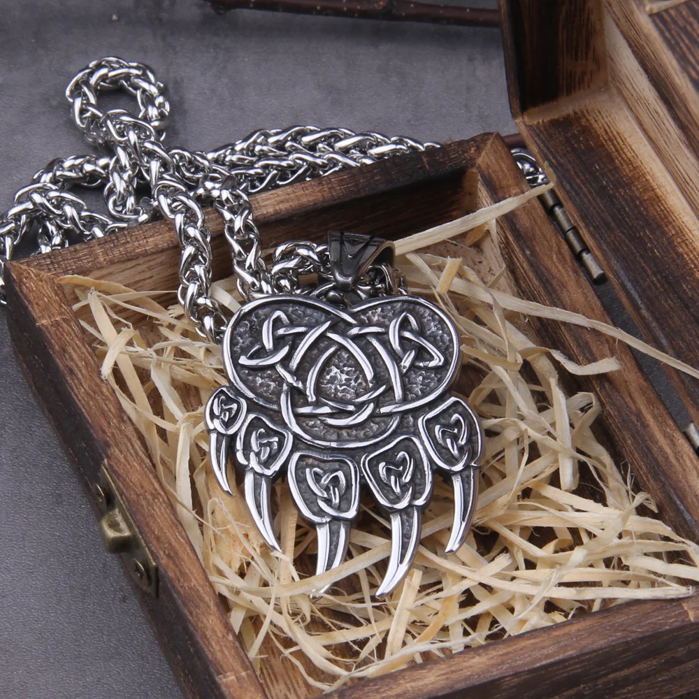 Pagan Nordic Bear Paw Claw Pendant Necklace
