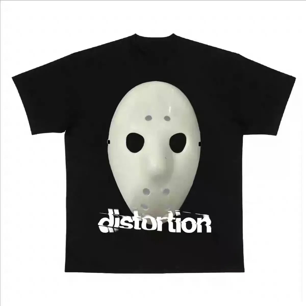 Horror Mask High Street Vintage Y2K VTG Niche Cotton Loose Long Short Sleeve Cotton  T-Shirt Fashion and Trendy Streetwear