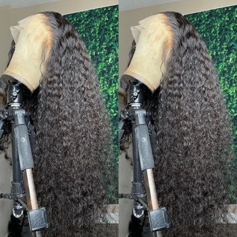 Peluca de cabello humano rizado con encaje Frontal para mujer, postizo de pelo brasileño con ondas profundas, transparente, 13x6 HD, 250%