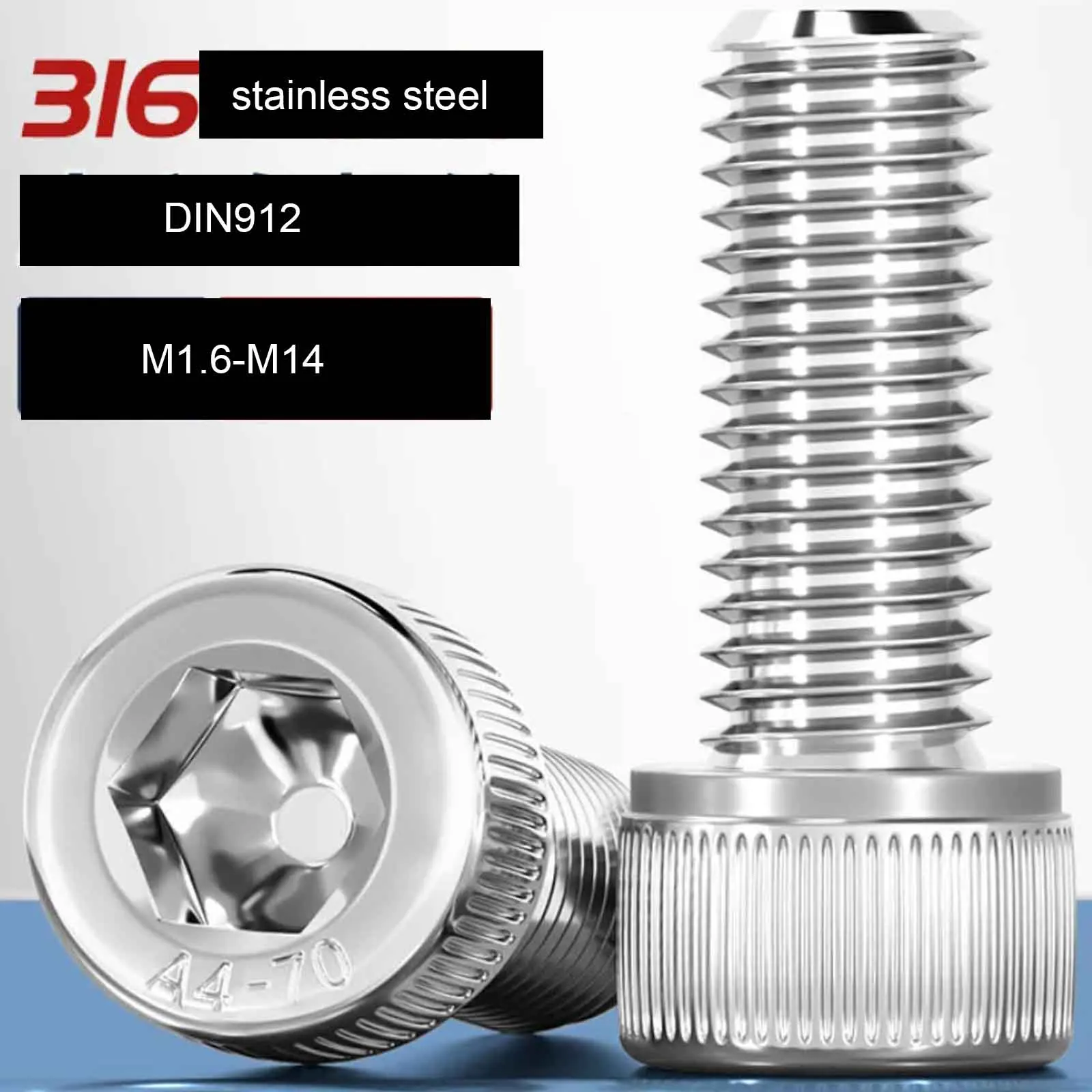 1/50pcs 316 Stainless Steel DIN912 Hex Socket Cap Screw, Marine Grade Anti-Corrosion Cylindrical Head Allen Bolt M1.6-M14