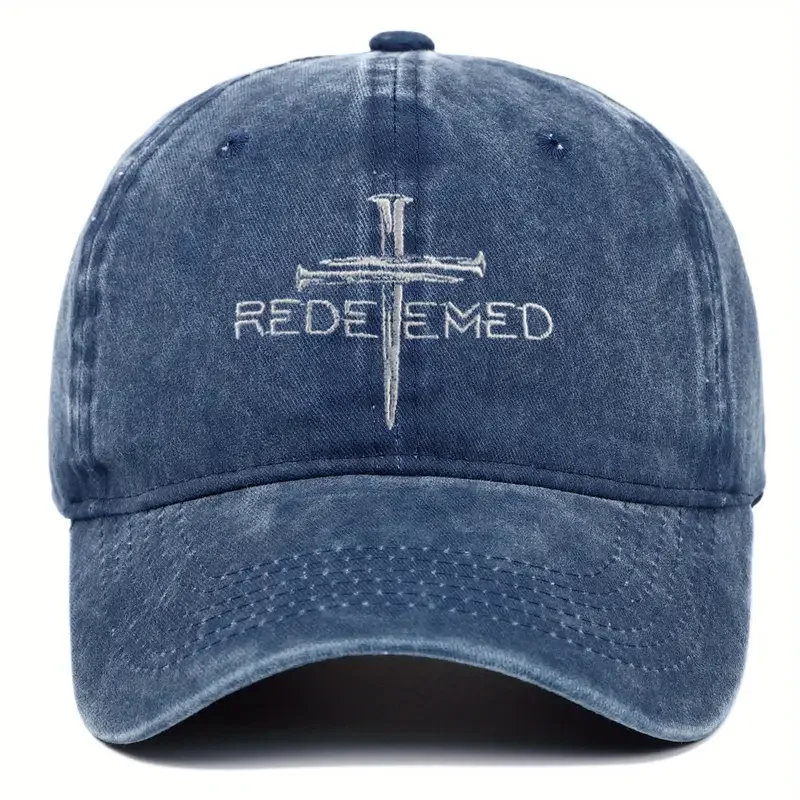 Berretto da baseball lavato vintage con croce di unghie ripetuta - Cappello religioso a base di fede, berretto da sole casual per credenti cristiani