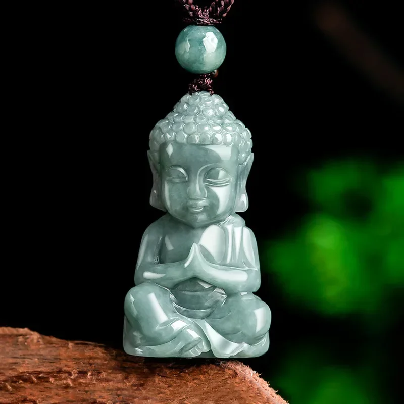 Natural Jade Blue Water Three Dimensional Baby Buddha Pendant Buddha Ice Type A Goods Necklace Protecting Body Energy Safe Gift