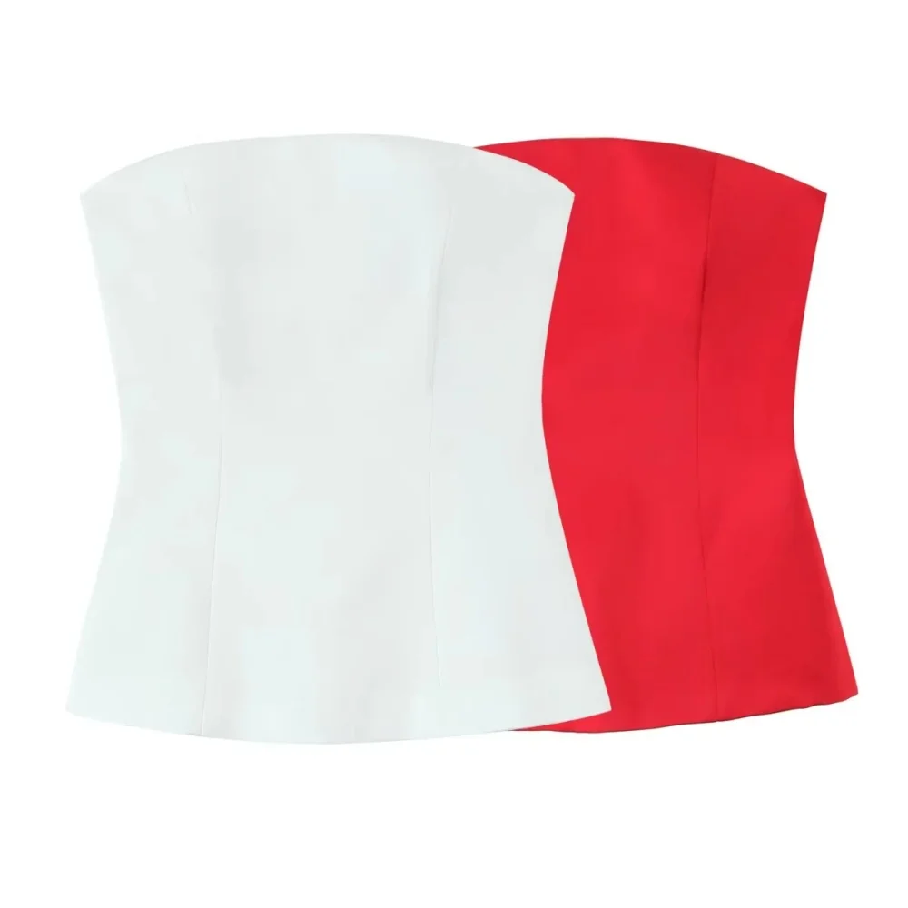 2025 PB&ZA Women Strapless Corset - style Tops in White and Red Combining Fashion - forward Design and Feminine Appeal