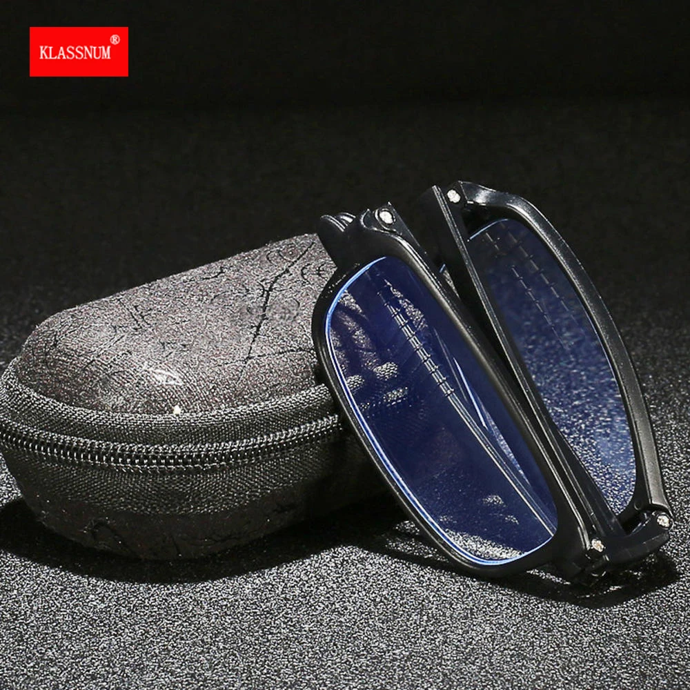 Gafas de lectura plegables para hombre, lentes portátiles telescópicas para presbicia, para ordenador, rectangulares, con estuche de lupa + 1,0 ~ +