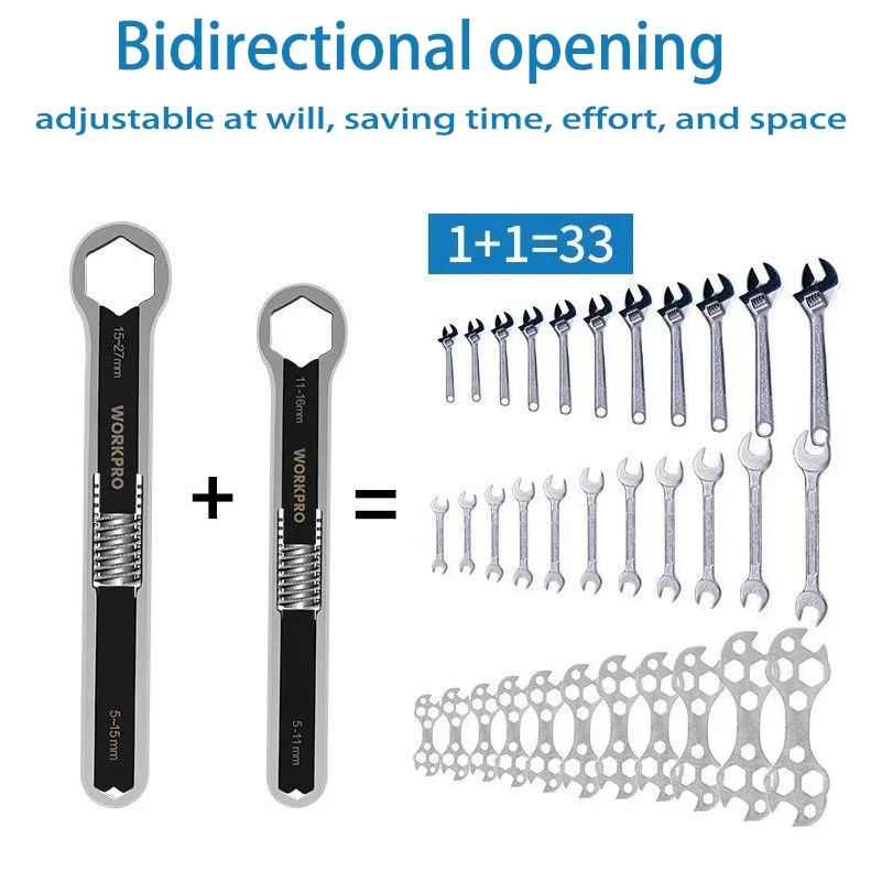 Workpro Universal Fast Wrench 5-27mm Multi-purpose Double-head Movable Plum Blossom Wrench Adjustable Socket Spanner