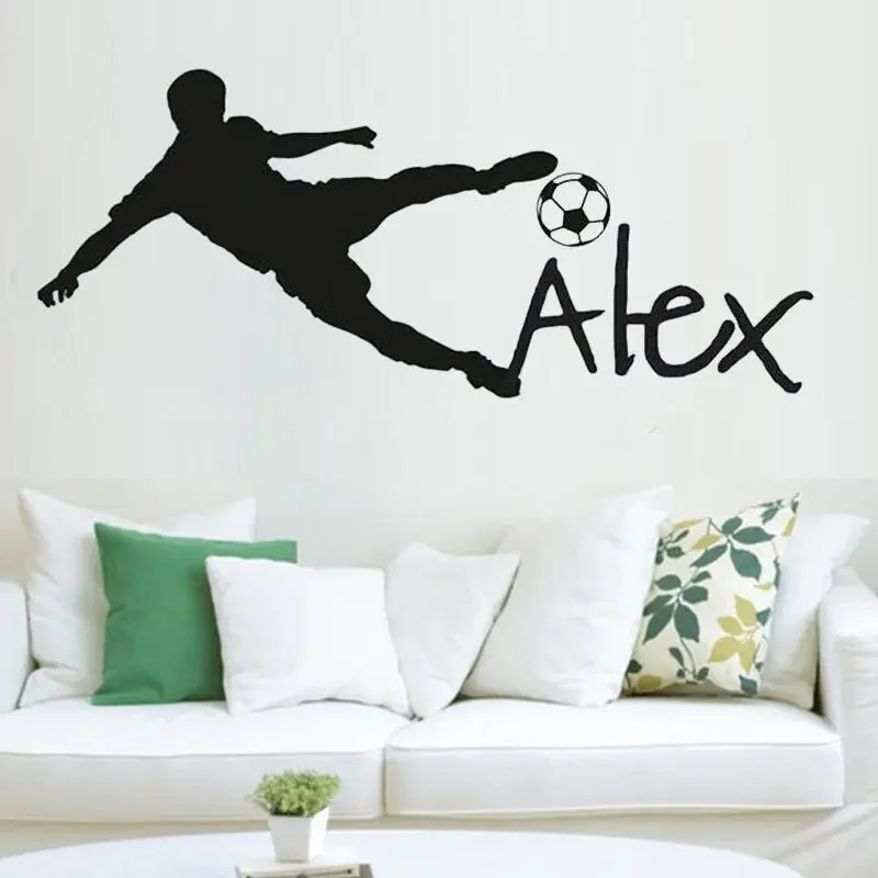 Personalized Name Vinyl Wall Decal Sticker for Nursery Football Soccer Ball Custom Name Wall Sticker for Kids Bedroom Huang094