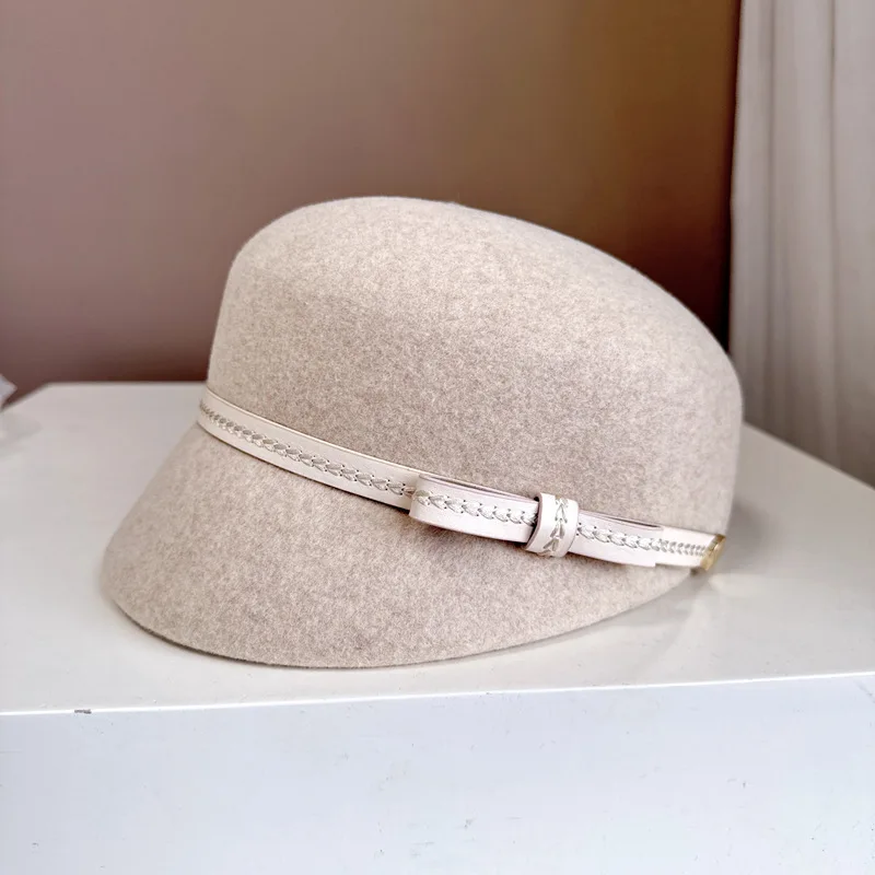 Simple fashion British Knight hat 100% Australian wool felt hat chic PU leather bow fashion hat