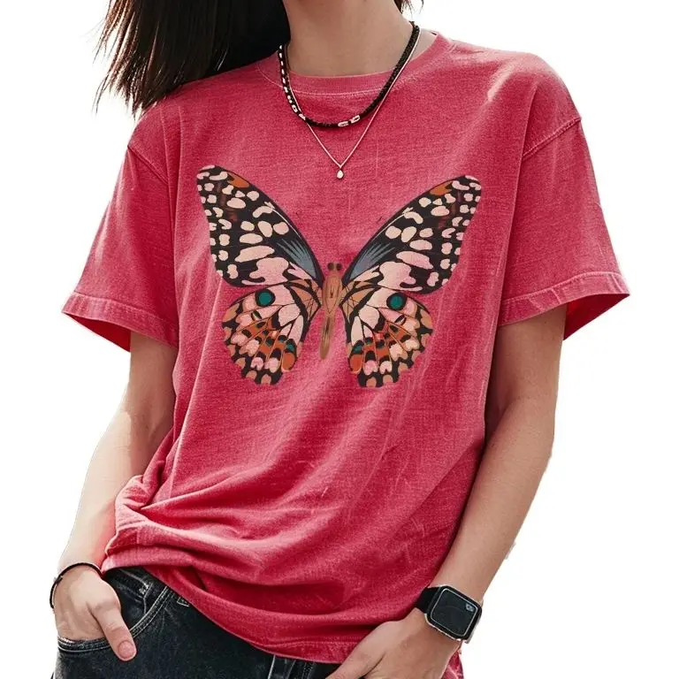 

Washed Retro Vintage T-Shirt Y2K Graphic Colorful Tees Street Wear Women‘s Clothes Cotton Casual Crew Neck CartooButterfly