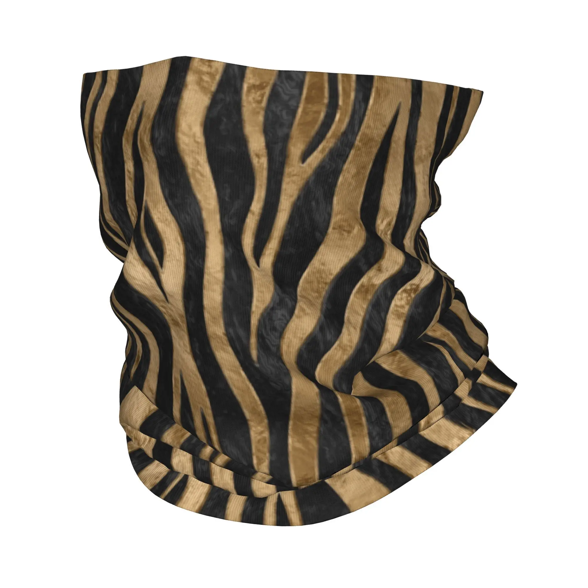 Custom Tiger Faux Fur Texture Black Abalone And Gold Bandana Winter Neck Wrap Face Scarf for Animal Texture Gaiter Headband