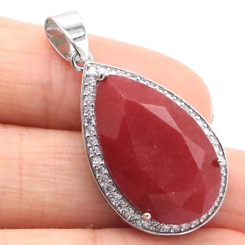 

5g Real Customized 925 Solid Sterling Silver Pendant Drop Shape Real Blue Sapphire Real Red Ruby Green Emerald White CZ Bride We