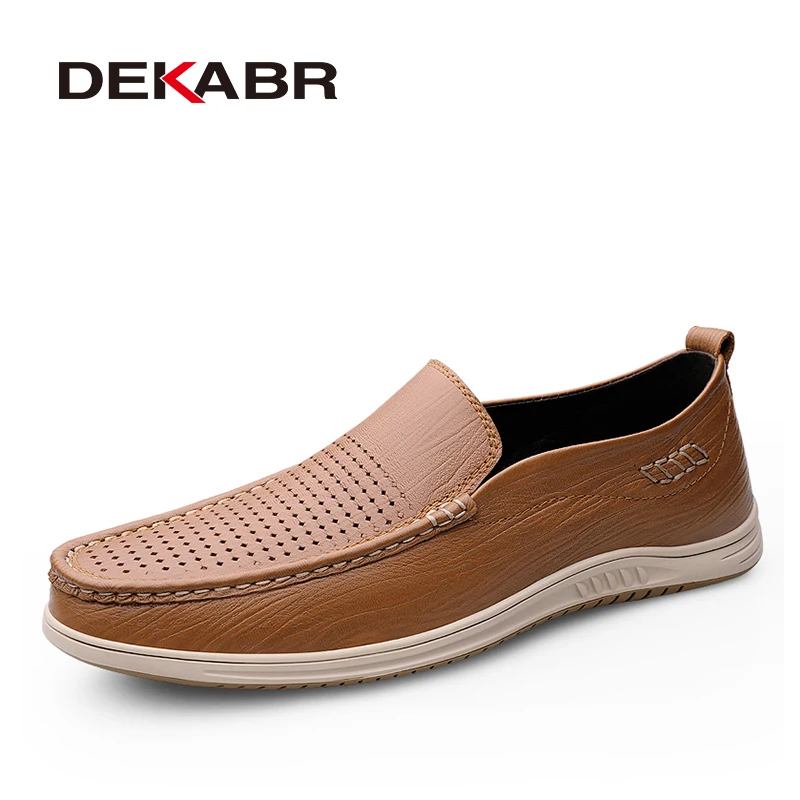 DEKABR Men's Ventilation Holes Casual Shoes Outdoor Genuine Leather Men Flat Shoes Breathable Driving Shoes Luxury Loafers