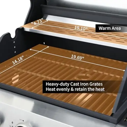 3 Burner Propane Gas Grill, 39,000 BTU Outdoor BBQ Grill with Side Burner and Cast Iron Grates, Cabinet Style Storage