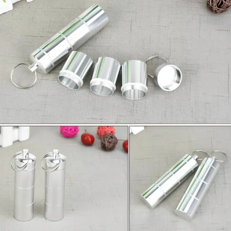 Capsule Shape Aluminum Pill Case Delicate Seal Medicine Organizer Box Keychain Outdoor Pocket Pill Waterproof Holder Container