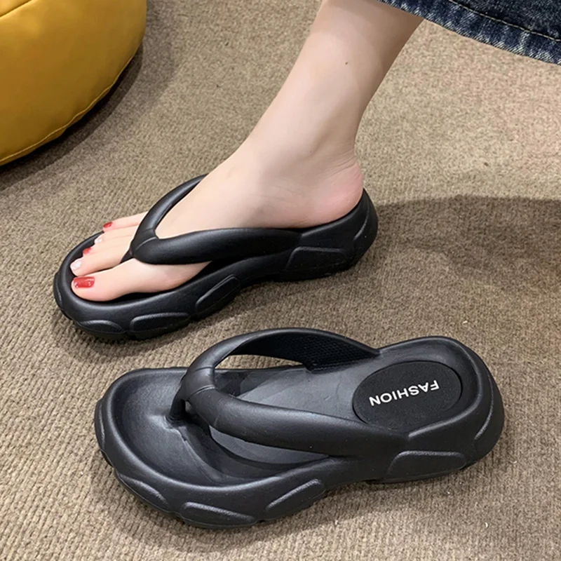 New Fashion Platform Flip Flops Women Summer 2023 Thick Sole Non Slip Beach Slippers Woman Brand Designer Clip Toe Wedge Sandals