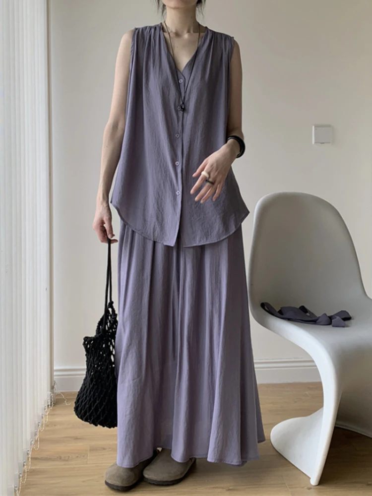 YERMORA Vrouwen Tweedelige Set Paars Geplooid Gordel Kort Vest Losse Nieuwe Hoge Taille Half Body Rok Mode Lente Zomer 2025,