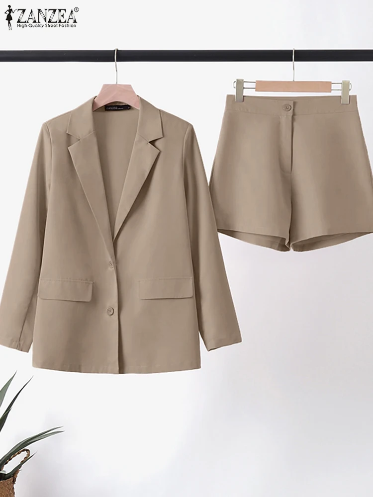 ZANZEA Spring Long Sleeve Blazer Suits Solid Short Sets Stylish Women OL Work Matching Sets Two Pieces Sets Office Lady Outfits